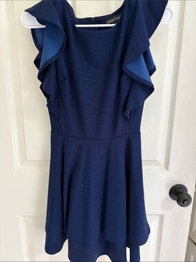 Midnight Doll Girls' Sparkle Navy Ruffle Fit-and-Flare Dress